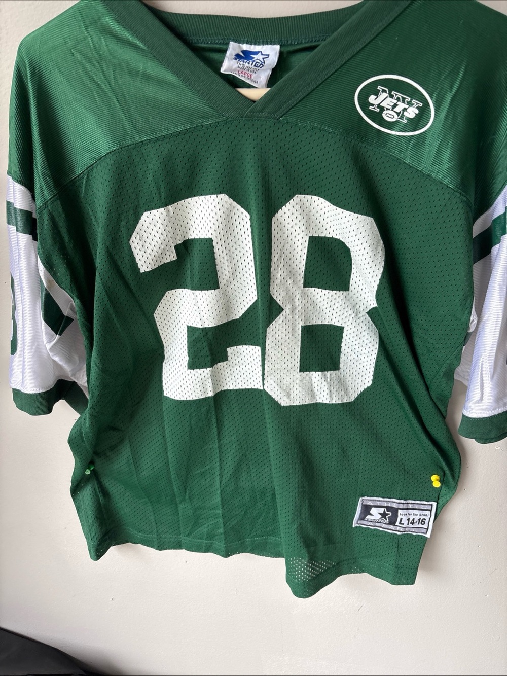 STARTER Green and White #28 NFL Jersey - New York Jets Style-Curtis Martin